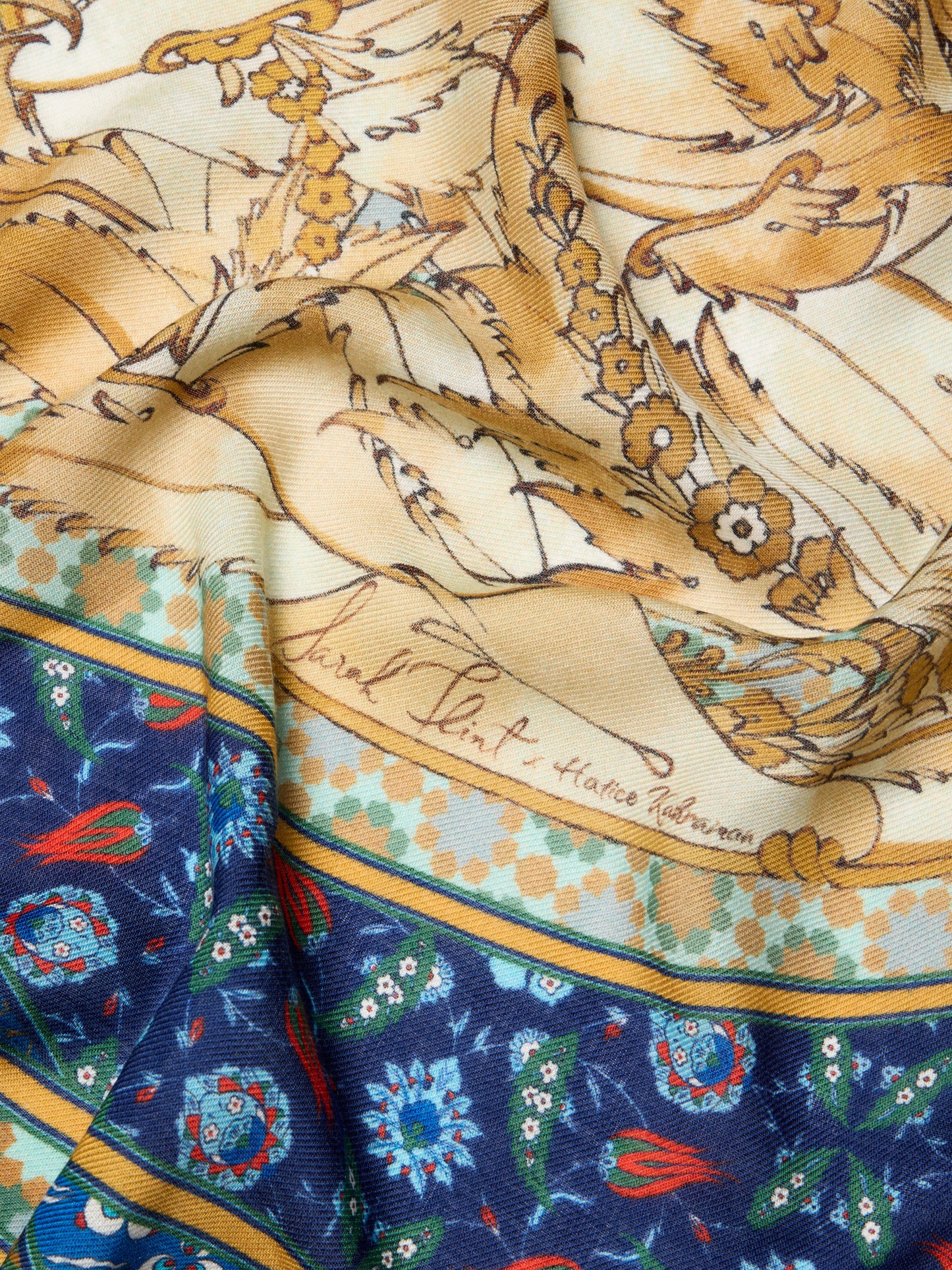 Mosaic Garden Scarf 140 in Sapphire Floral Cashmere Silk