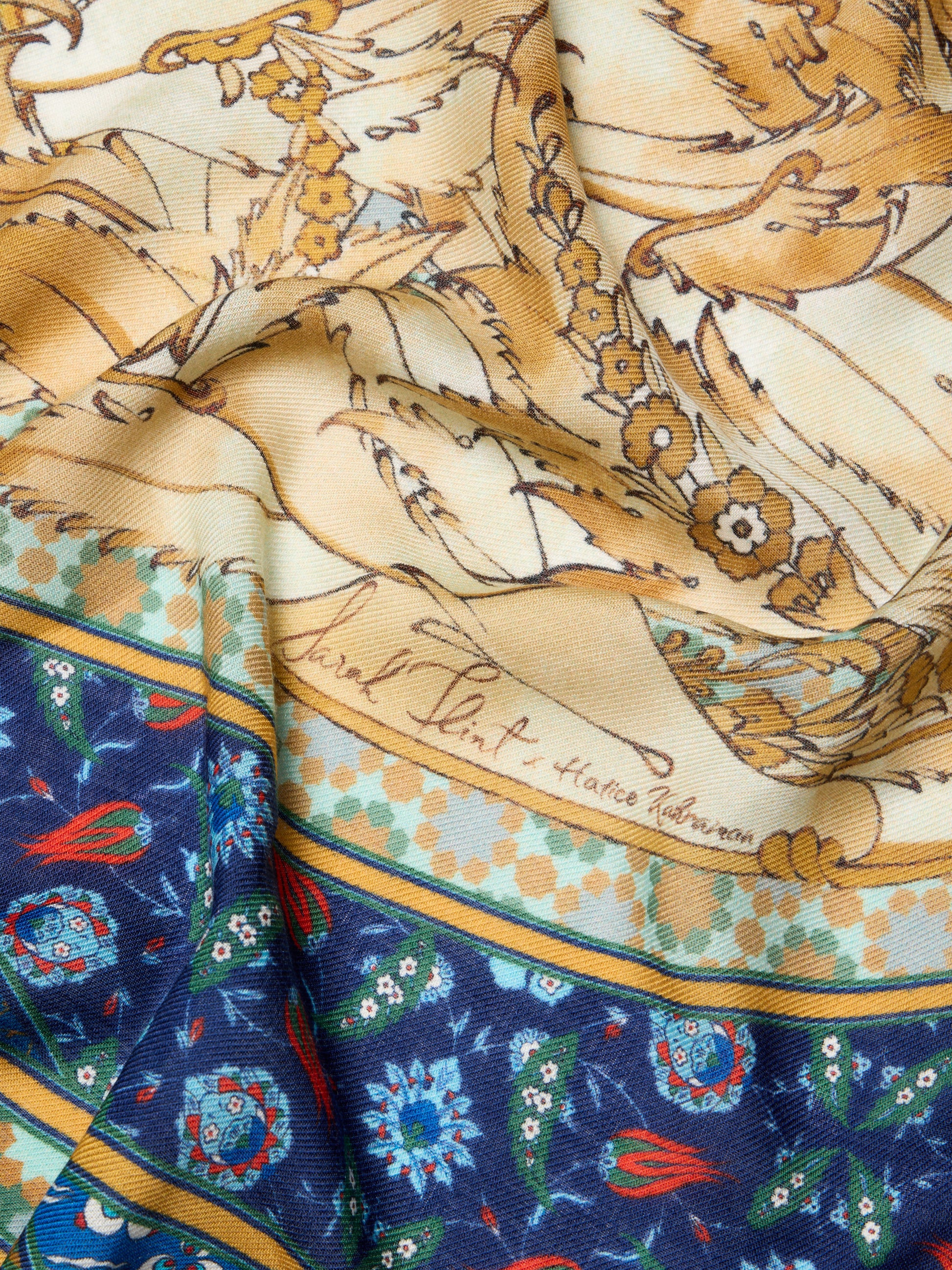 Mosaic Garden Scarf 140 in Sapphire Floral Cashmere Silk