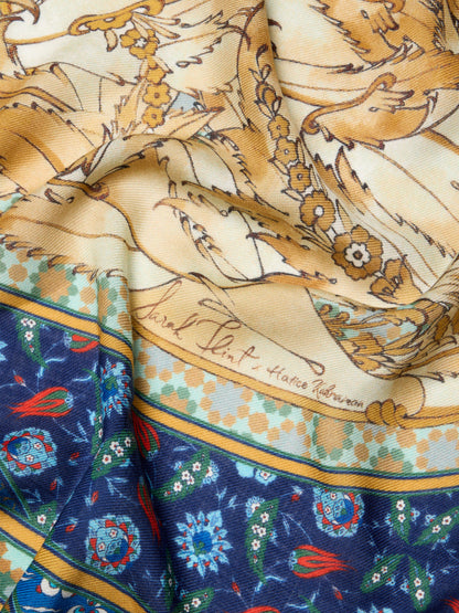 Mosaic Garden Scarf 140 in Sapphire Floral Cashmere Silk