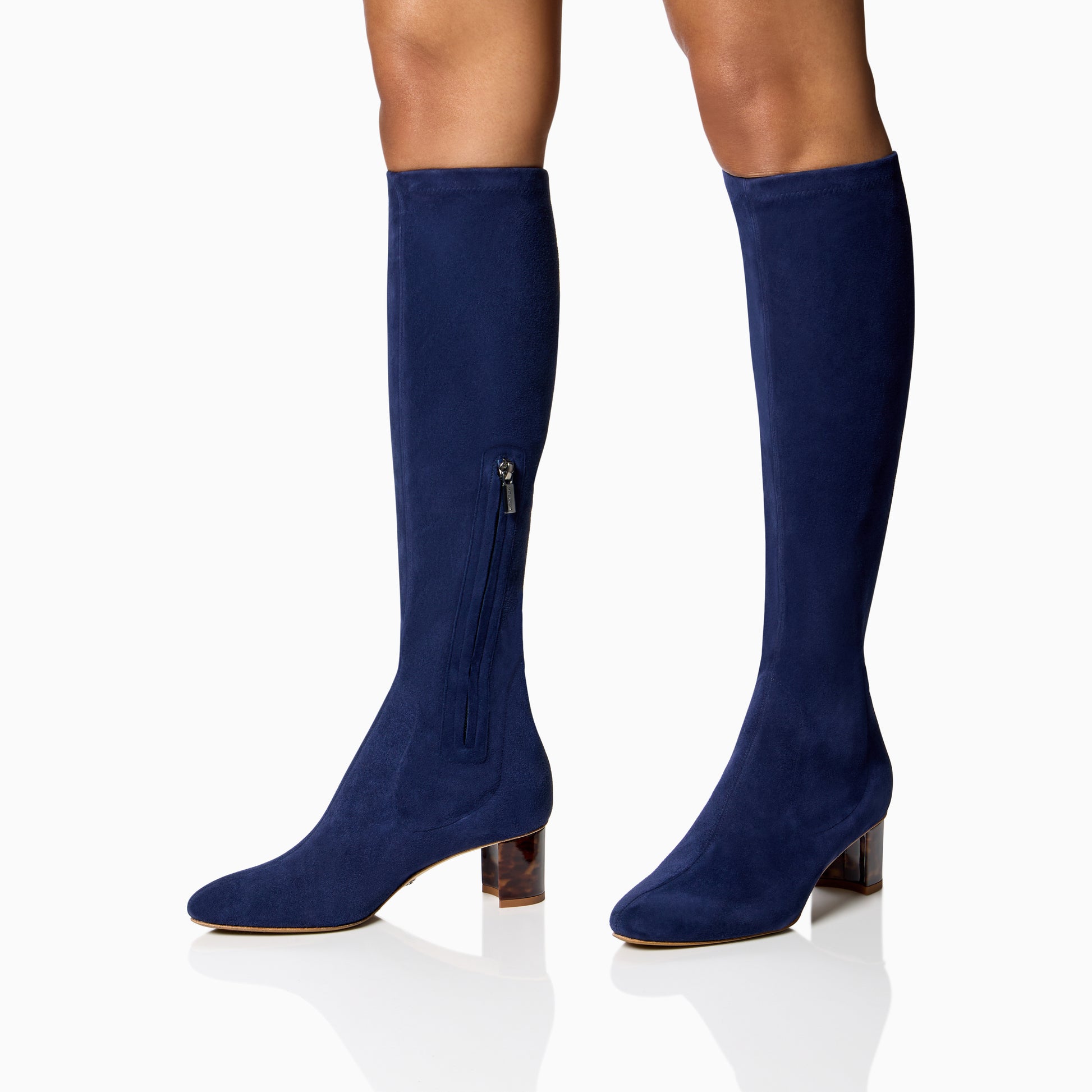 Navy Suede Navy Over The Knee Boots Navy Faux Suede Kitten Heeled