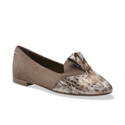 Bennet in Mocha Suede & Croc Embossed Calf