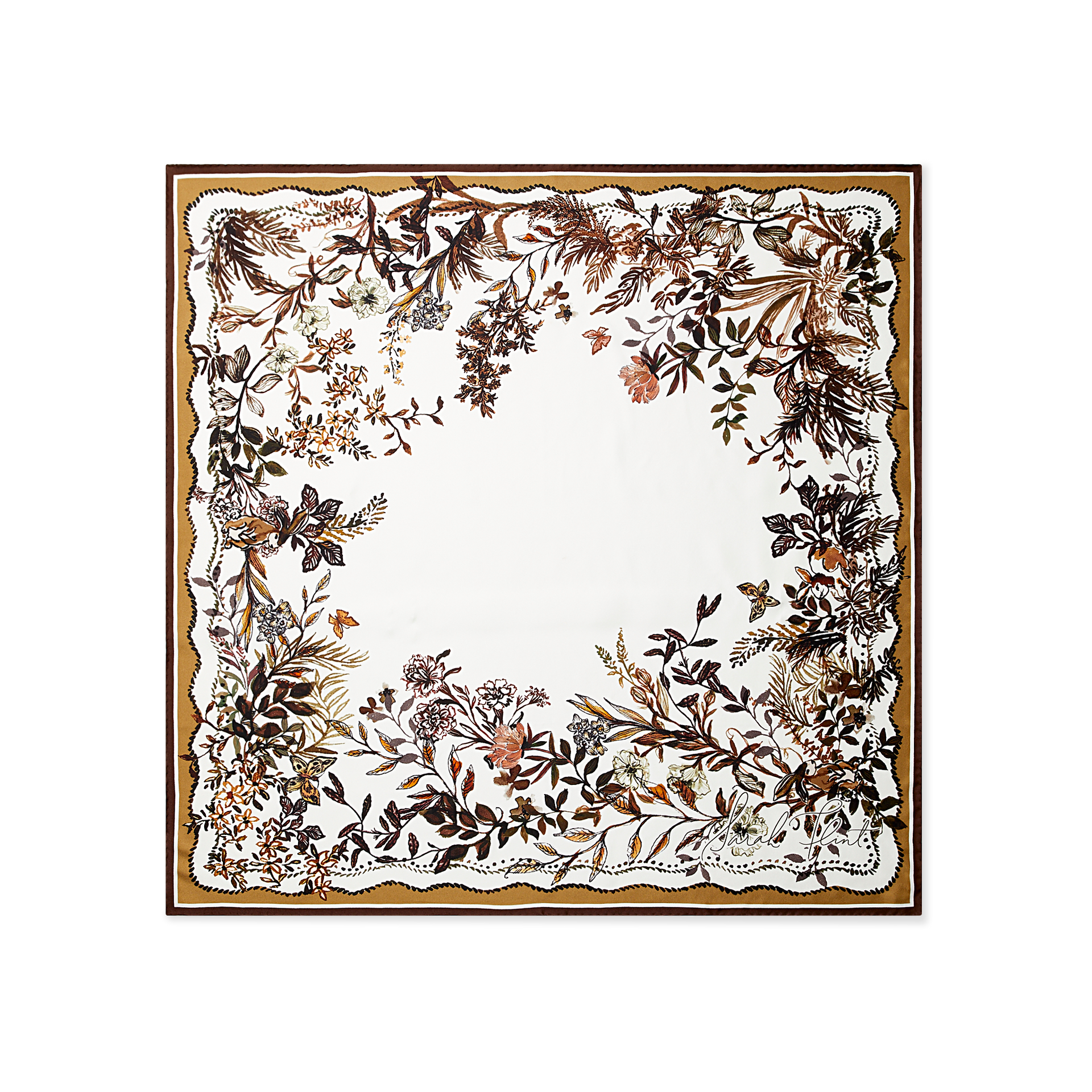 Hidden Garden Scarf 90 | Chestnut Silk | Sarah Flint