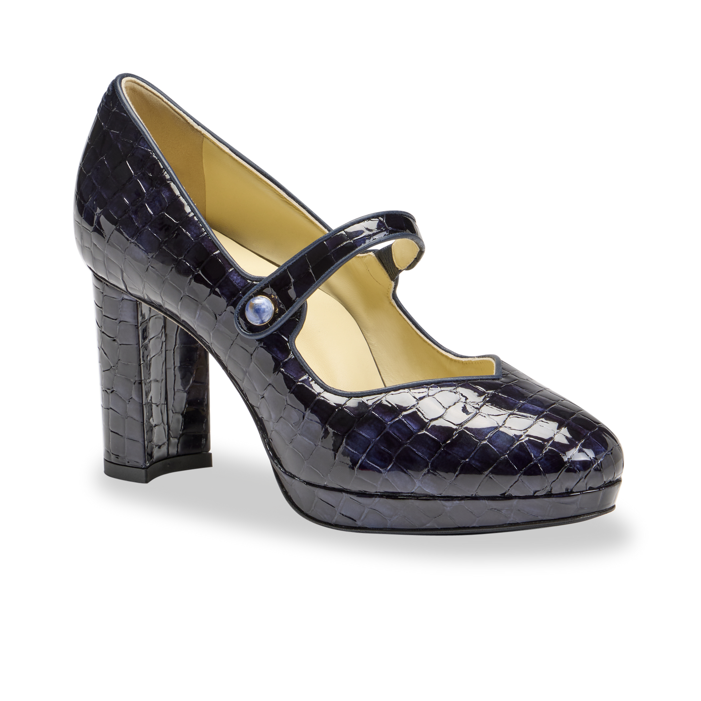 Perfect Mary Jane Platform 85 in Navy Croc Embossed Patent