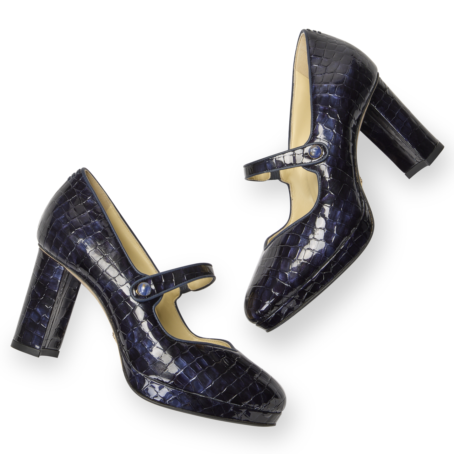 Perfect Mary Jane Platform 85 in Navy Croc Embossed Patent