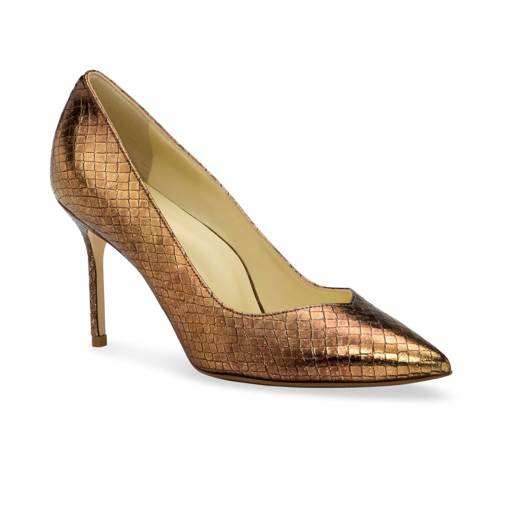 Perfect Pump 85 in Gold Snake Embossed Leather