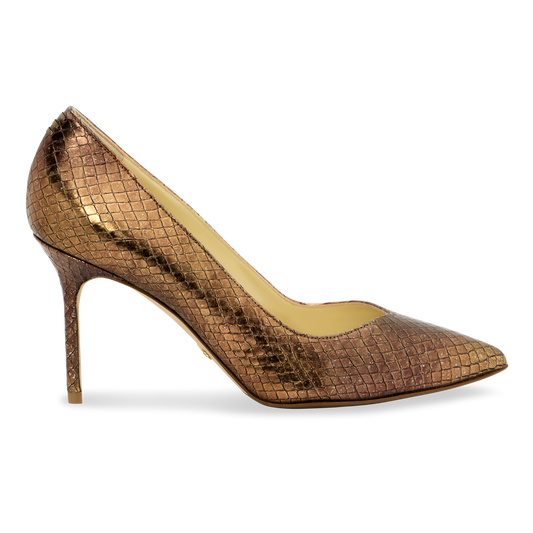 Perfect Pump 85 in Gold Snake Embossed Leather