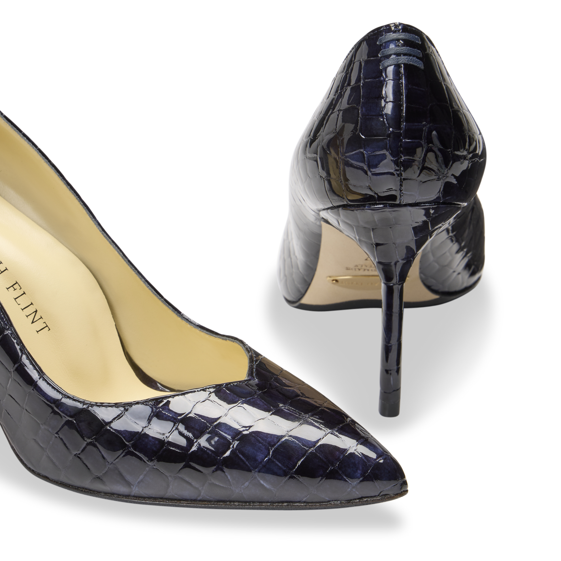 Perfect Pump 85 in Navy Croc Embossed Patent