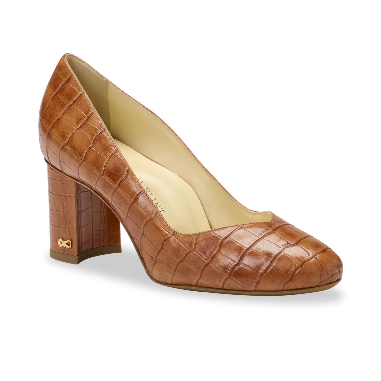 Perfect Round Toe Pump 70 in Cognac Croc Embossed Leather