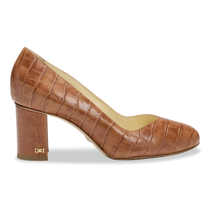 Perfect Round Toe Pump 70 in Cognac Croc Embossed Leather