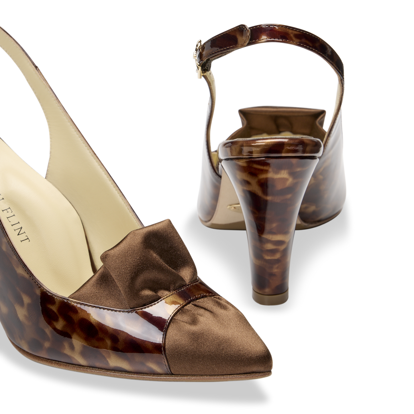 Perfect Sabina Sling 85 in Tortoise Patent and Espresso Satin