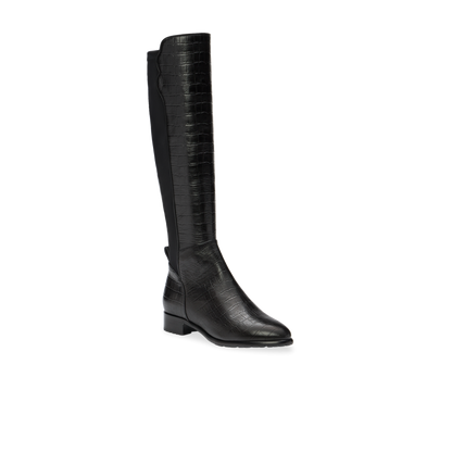Perfect Stretch Boot 30 in Black Croc Embossed Leather