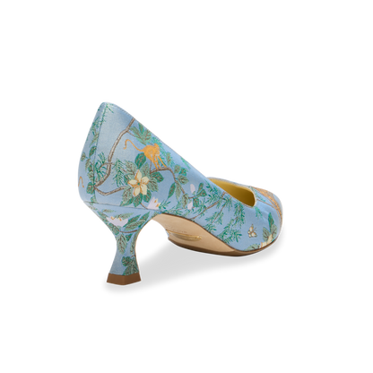 Sarah Flint X Gracie Perfect Kitten Pump 50 in Blue Tropics Jacquard