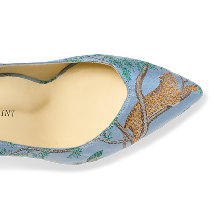 Sarah Flint X Gracie Perfect Kitten Pump 50 in Blue Tropics Jacquard