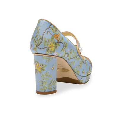 Sarah Flint X Gracie Perfect Mary Jane Platform 85 in Blue Tropics Jacquard