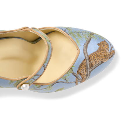 Sarah Flint X Gracie Perfect Mary Jane Platform 85 in Blue Tropics Jacquard