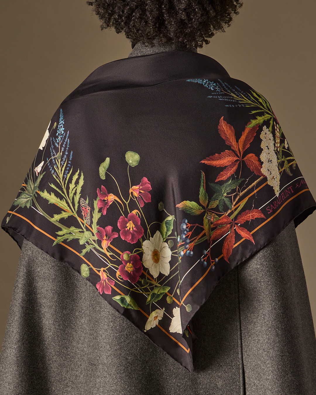 Sarah Flint x Mary Orton Bordeaux Floral Scarf 90