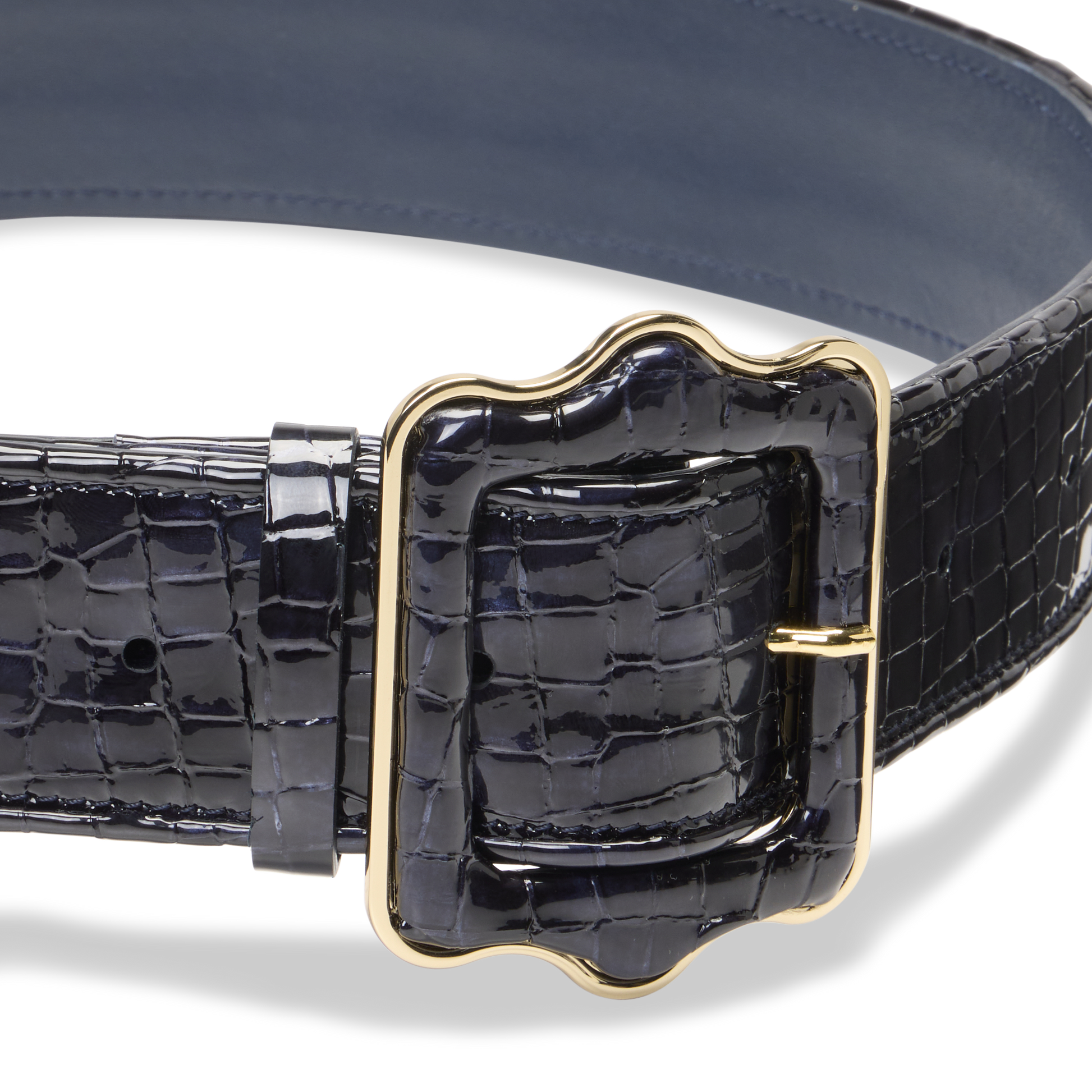 Vienna Waist Belt in Navy Croc Embossed Patent