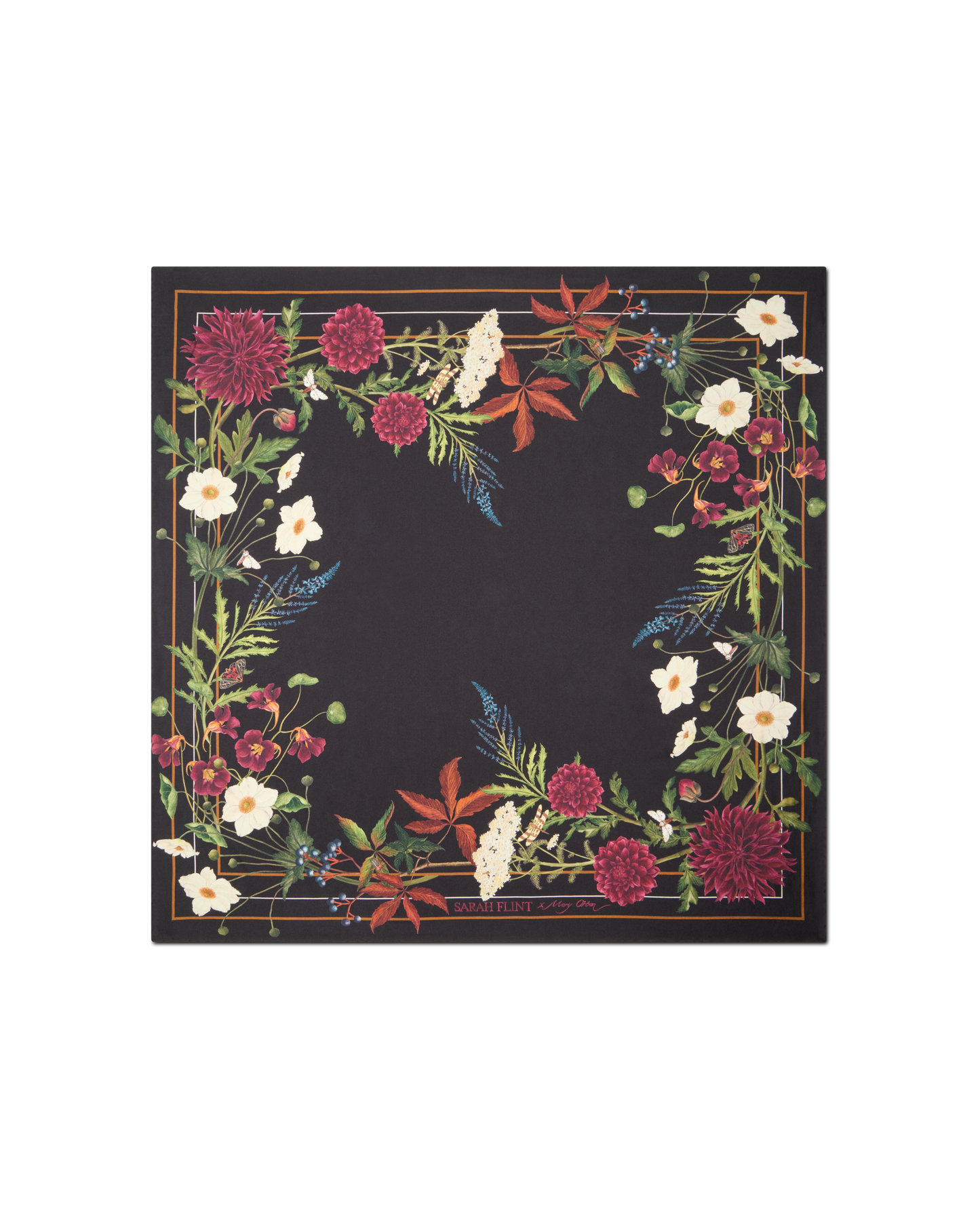 Sarah Flint X Mary Orton Bordeaux Floral Scarf 90 in Black Floral Silk