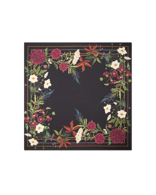 Sarah Flint X Mary Orton Bordeaux Floral Scarf 90 in Black Floral Silk