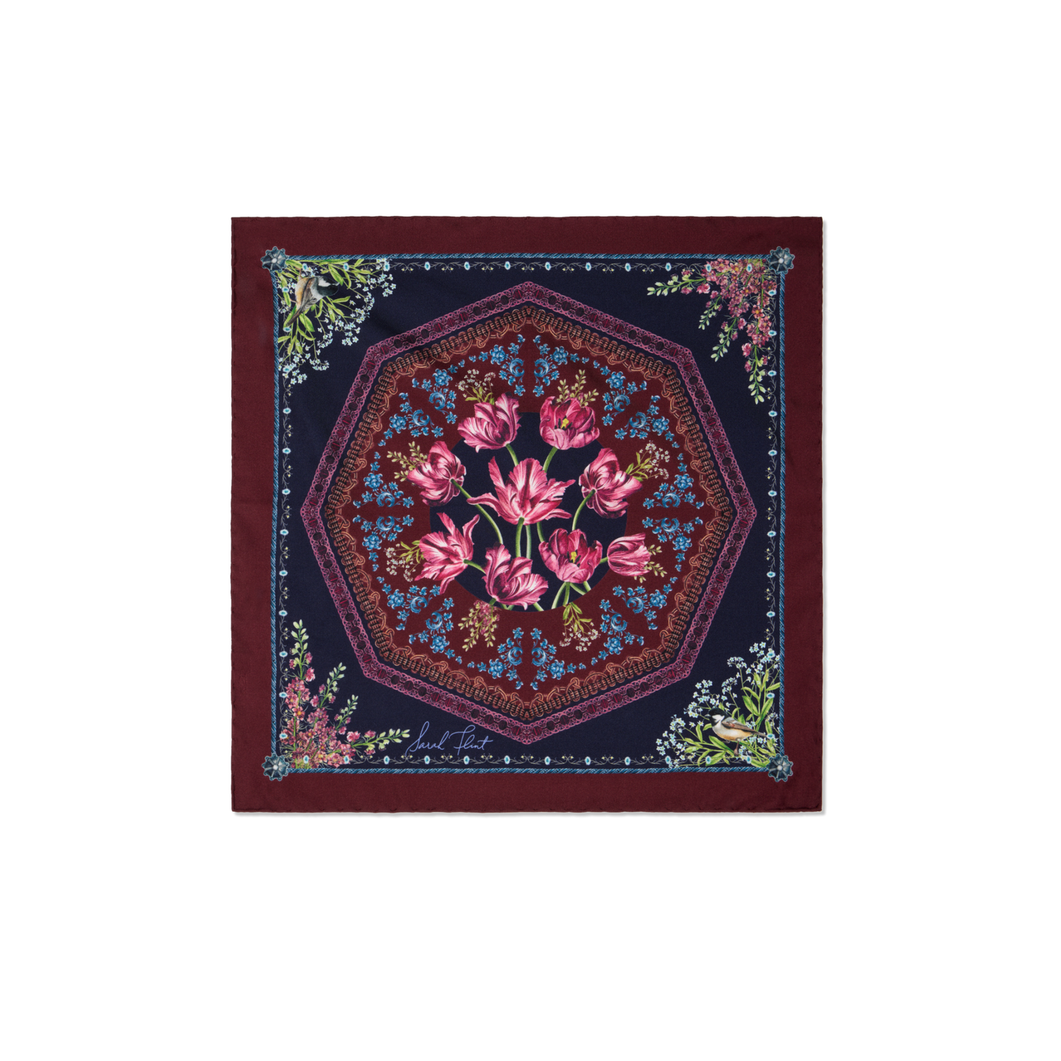 Filigree Floral Scarf 45 in Navy Flora Silk
