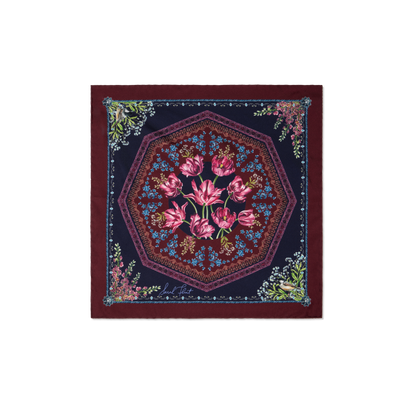 Filigree Floral Scarf 45 in Navy Flora Silk