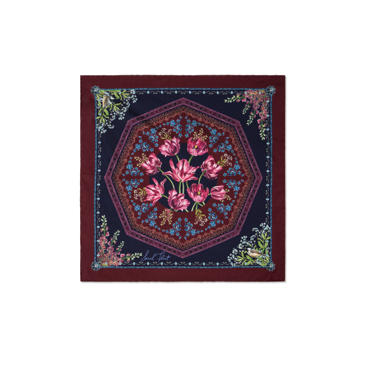 Filigree Floral Scarf 45 in Navy Flora Silk