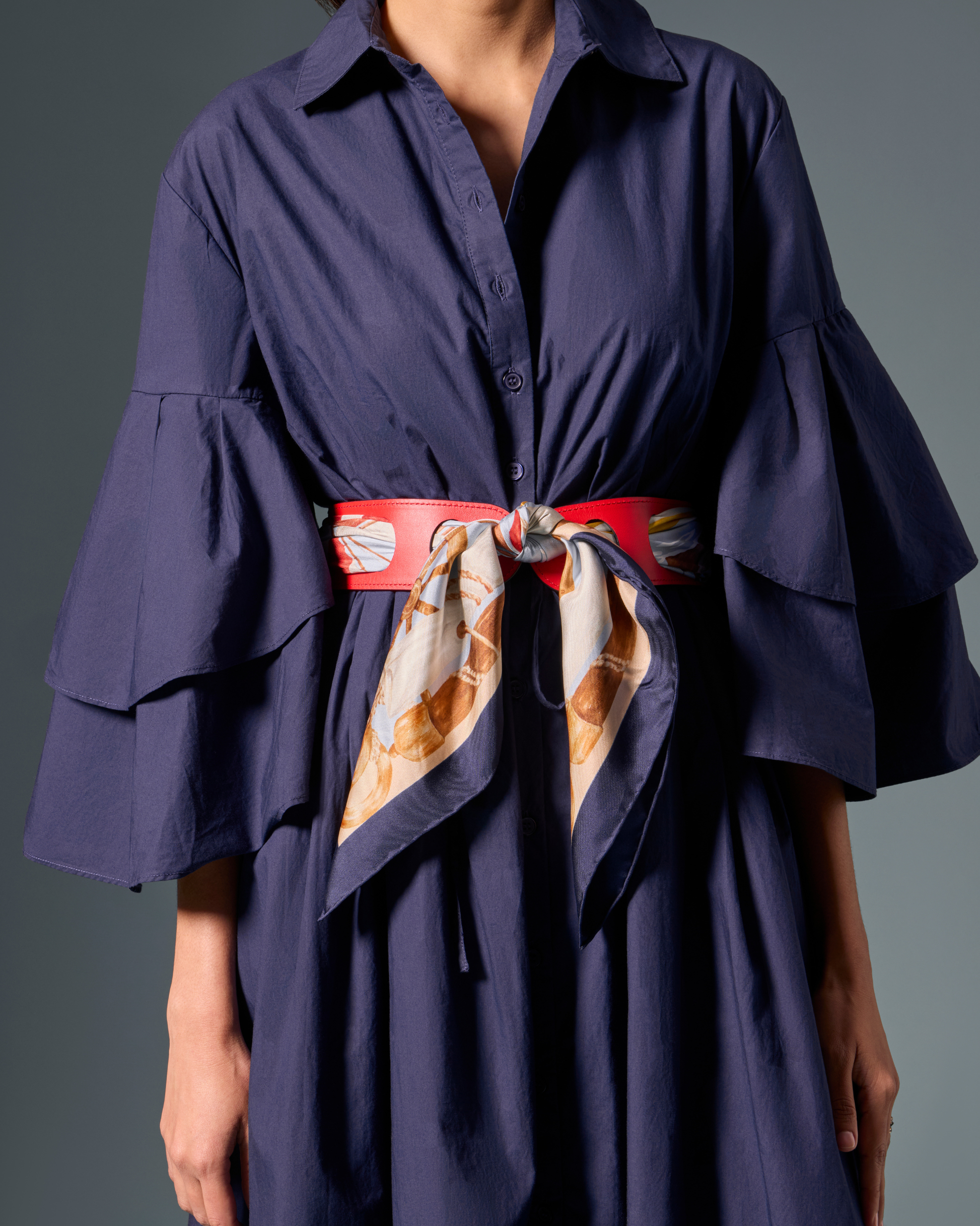 navy blue dress red belt Red Valentino Navy Blue Shirt Dress with Collar And Belt Short Sleeve Small