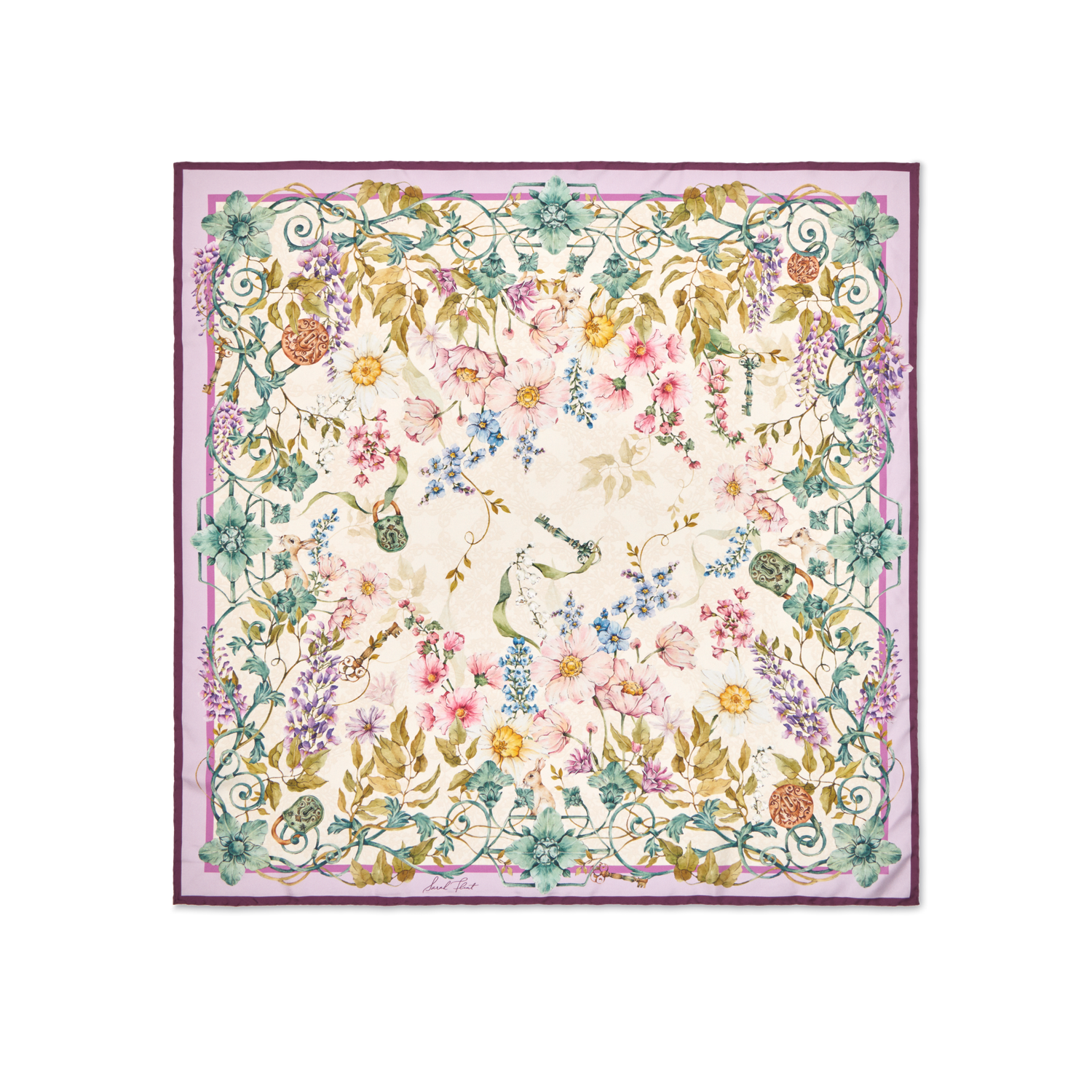 Secret Garden Scarf 90 in White Floral Silk