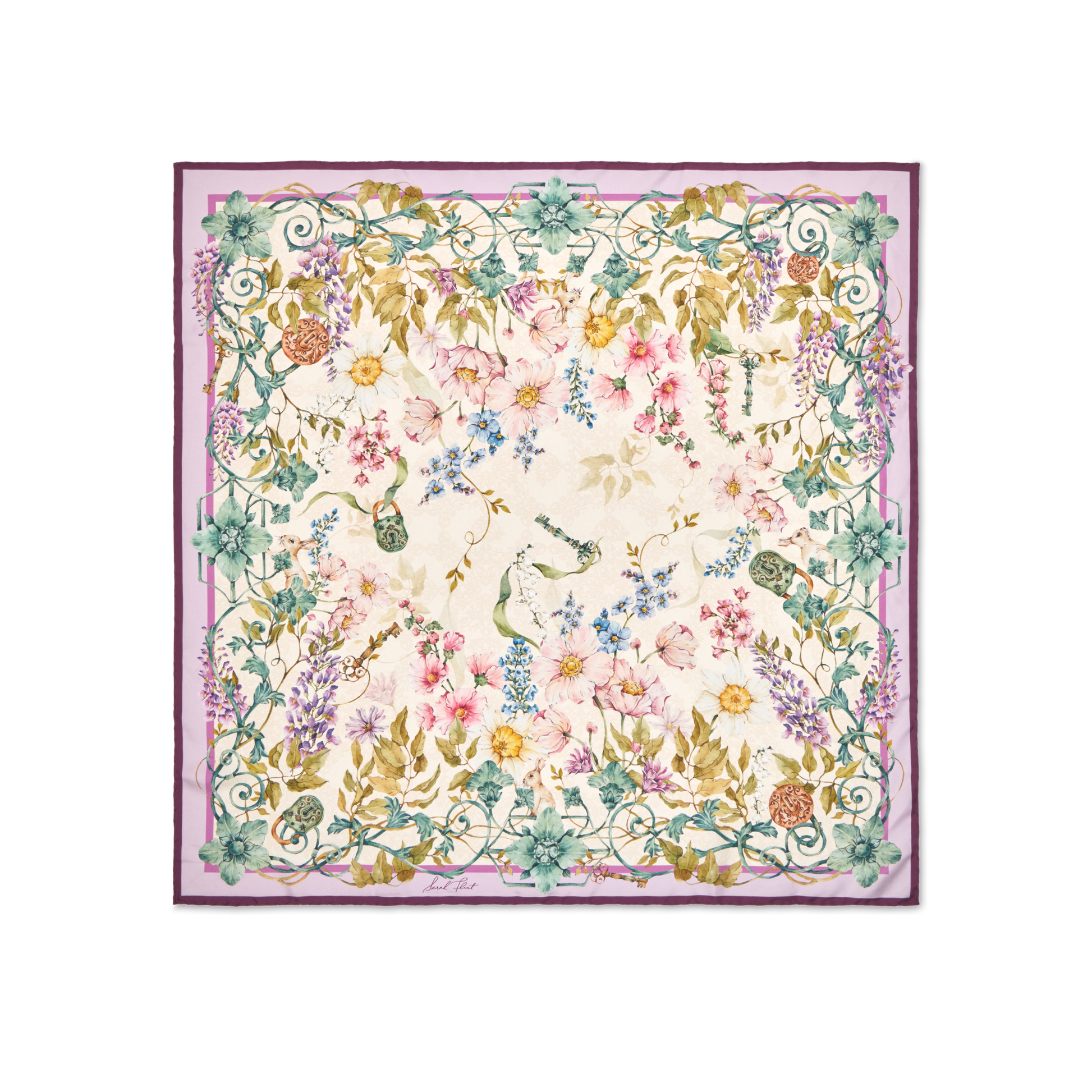 Secret Garden Scarf 90 in White Floral Silk