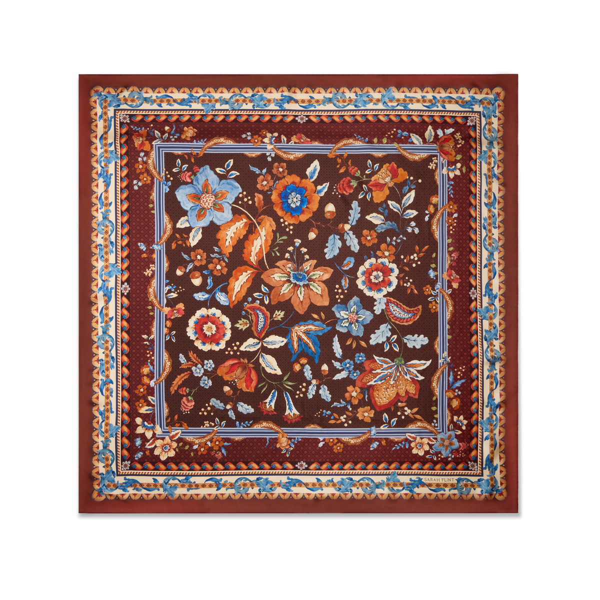 The Dashwood Floral Scarf 140 in Chocolate Cashmere-Silk