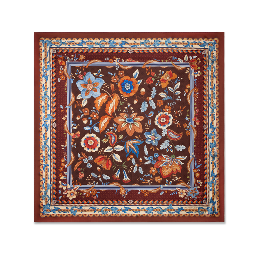 The Dashwood Floral Scarf 140 in Chocolate Cashmere-Silk