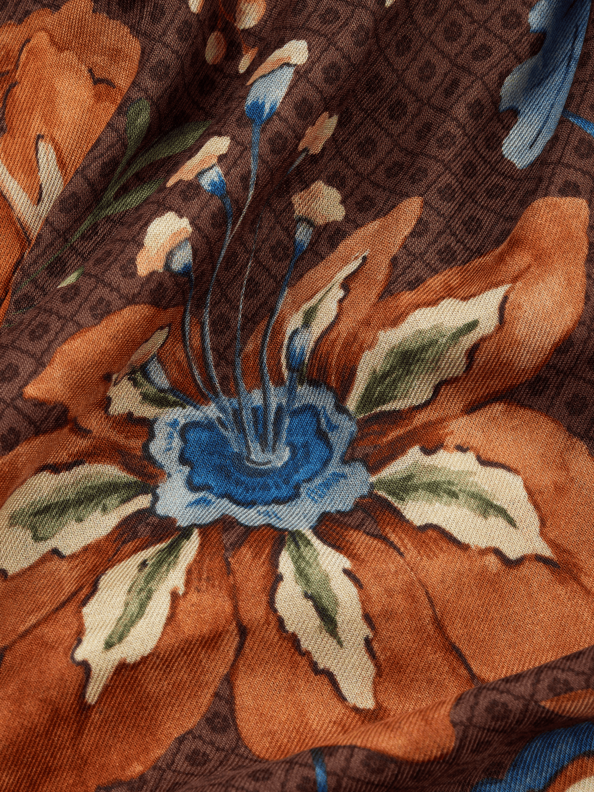 The Dashwood Floral Scarf 140 in Chocolate Cashmere-Silk