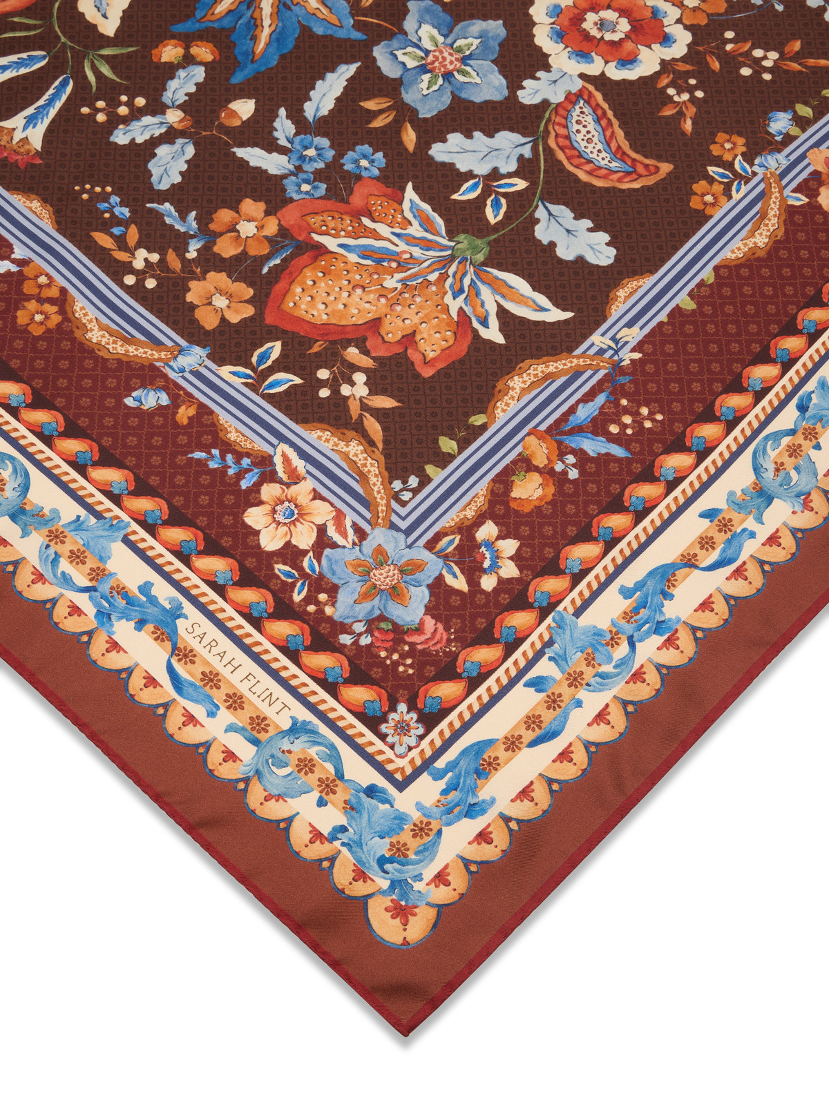 The Dashwood Floral Scarf 140 in Chocolate Cashmere-Silk