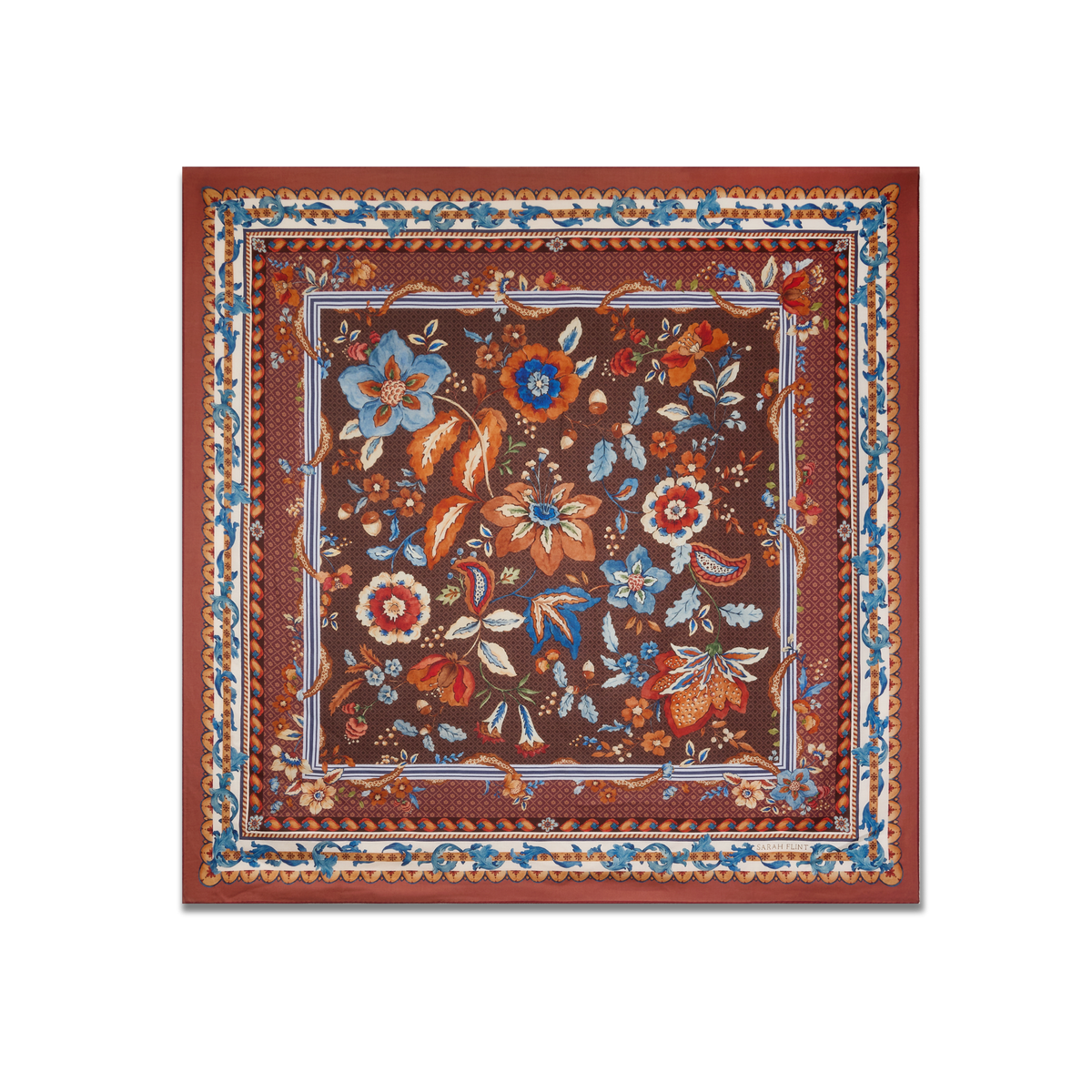 The Dashwood Floral Scarf 90 in Chocolate Silk