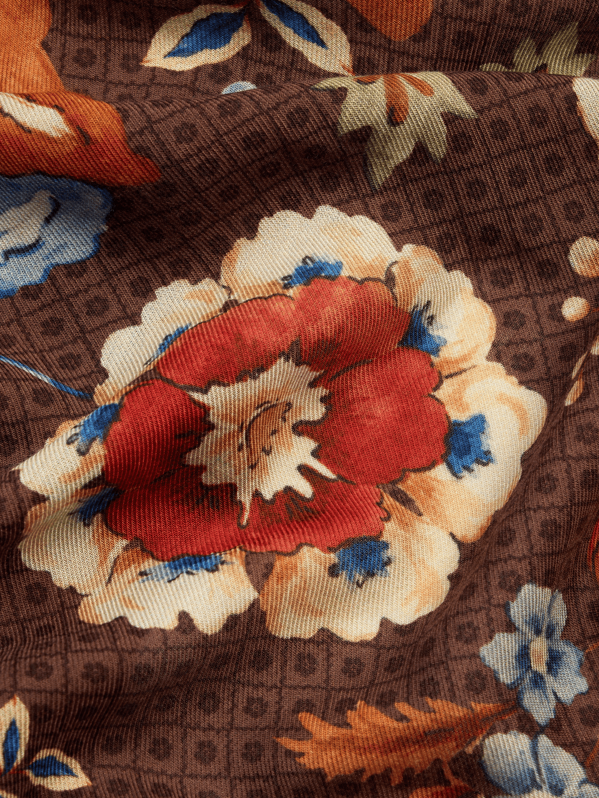 The Dashwood Floral Scarf 90 in Chocolate Silk