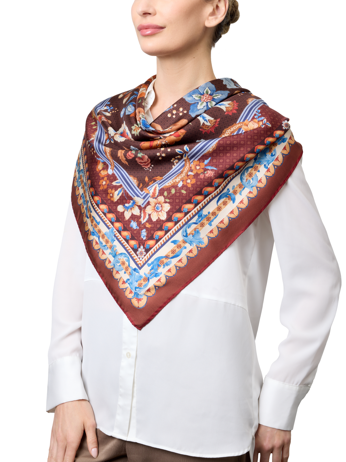 The Dashwood Floral Scarf 90 in Chocolate Silk
