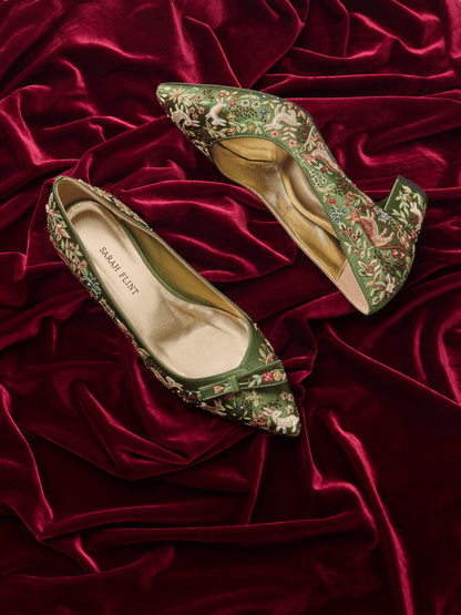 Natalie and Perfect Emma The Unicorn in Emerald Tapestry Satin
