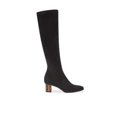 Alexandra 50 in Black Stretch Suede Knee High 30mm Boot