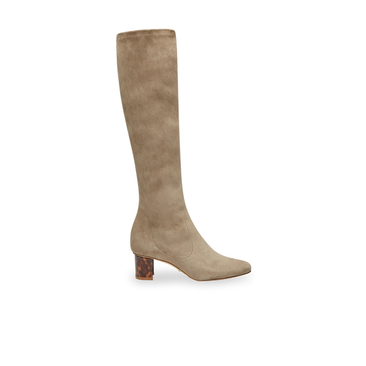 50mm Italian Made To-the-knee Alexandra Boot in Taupe Stretch Suede