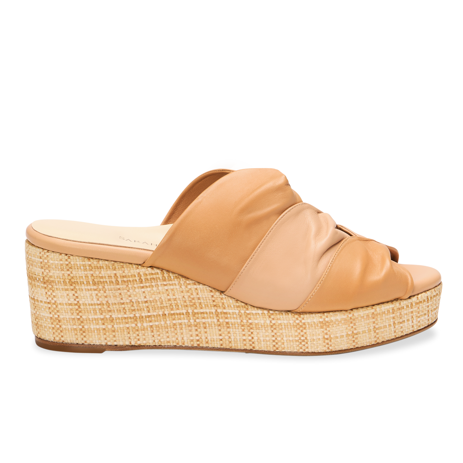 Perfect Arabesque Wedge 50 in Two-Tone Camel Nappa & Woven Wedge