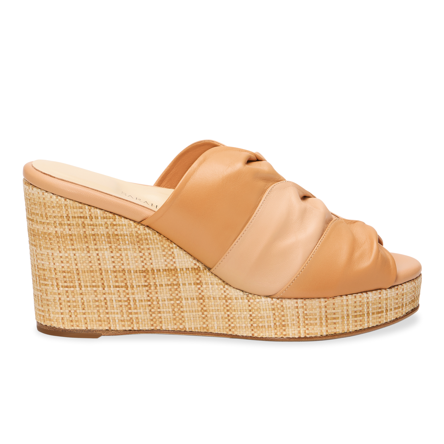 Perfect Arabesque Wedge 80 in Two-Tone Camel Nappa & Woven Wedge