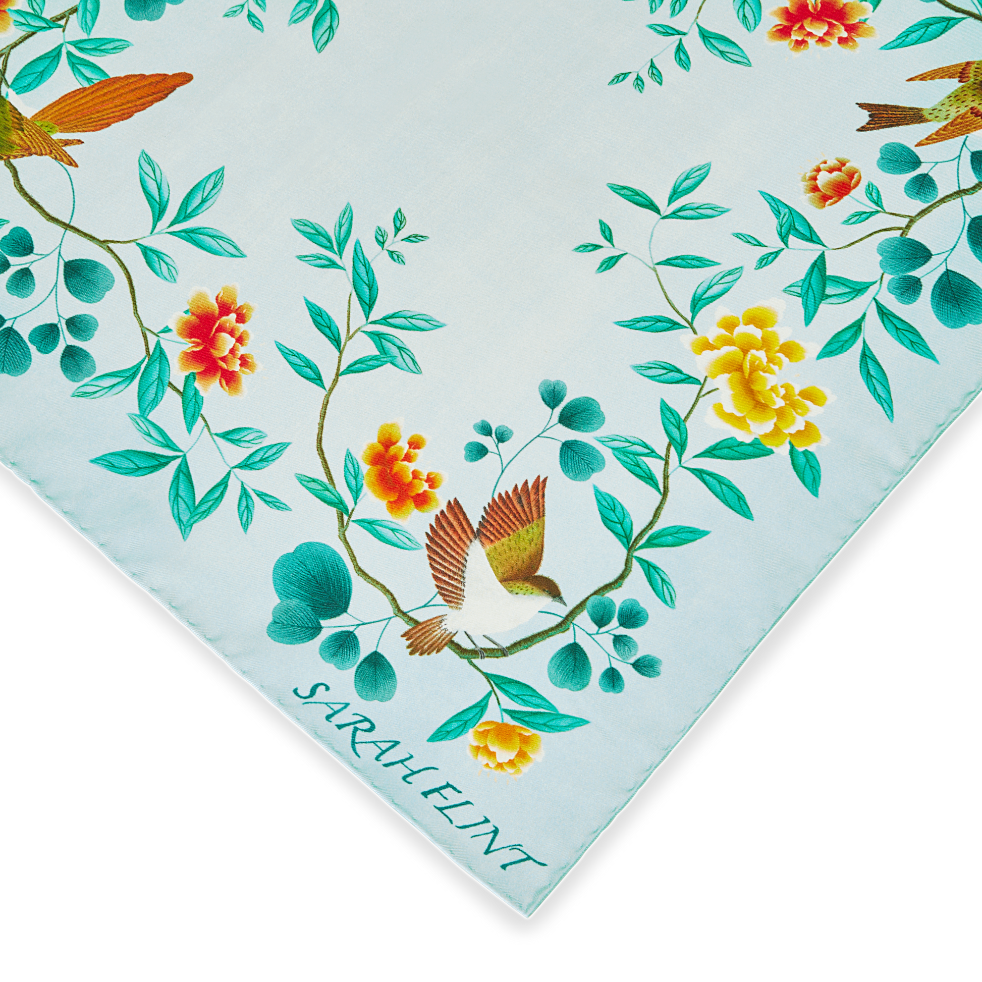 Hand Painted Italian Made Birdsong Scarf 45 in Teal Silk