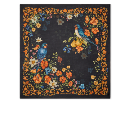 Edelweiss Scarf 120 in Black Floral Cashmere-Silk
