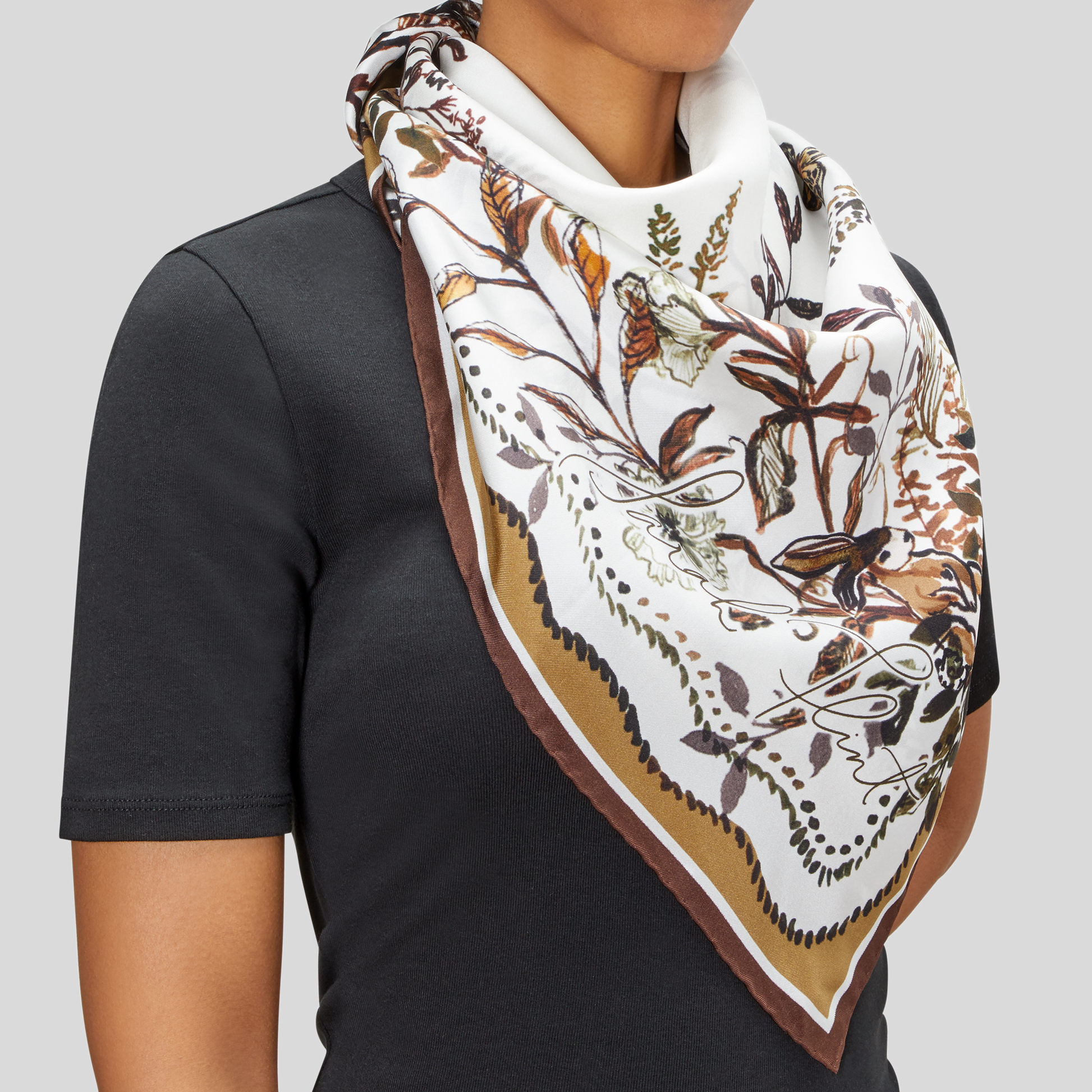 Hidden Garden Scarf 90 | Chestnut Silk | Sarah Flint Hidden Garden Scarf 90 | Chestnut Silk | Sarah Flint