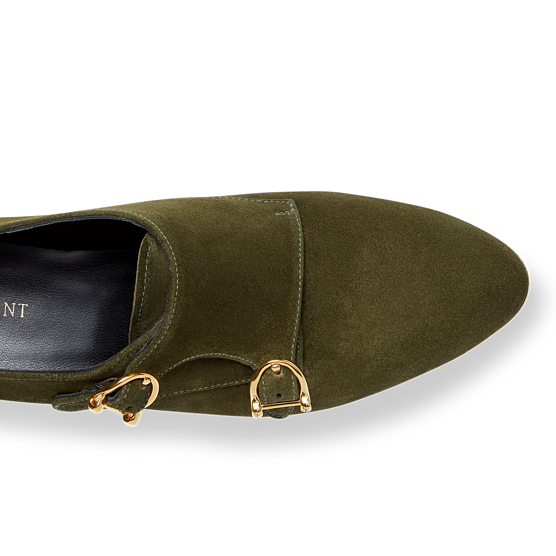 15mm Italian Made Almond Toe Double-monk strap Loafer Flat in Olive Crosta