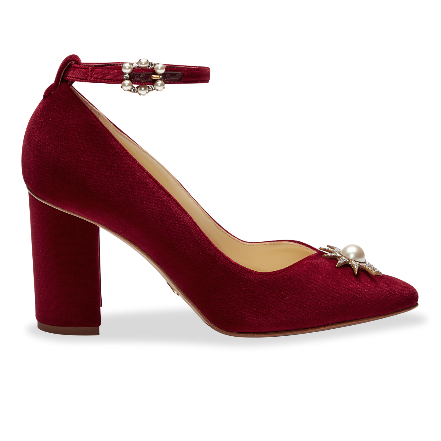 Velvet pumps block sales heel