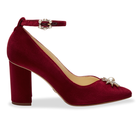 Sina - Dark Red Velvet Heels, Burgundy Velvet Shoes – Prologue Shoes