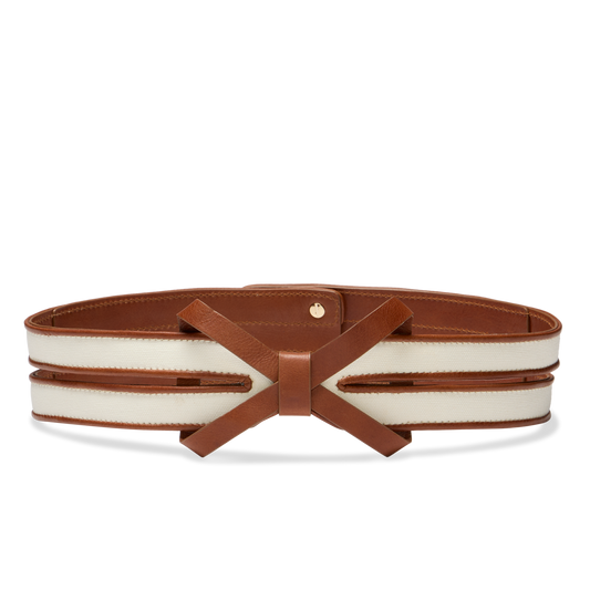 Mirjana Belt in Cream Canvas & Saddle Nappa