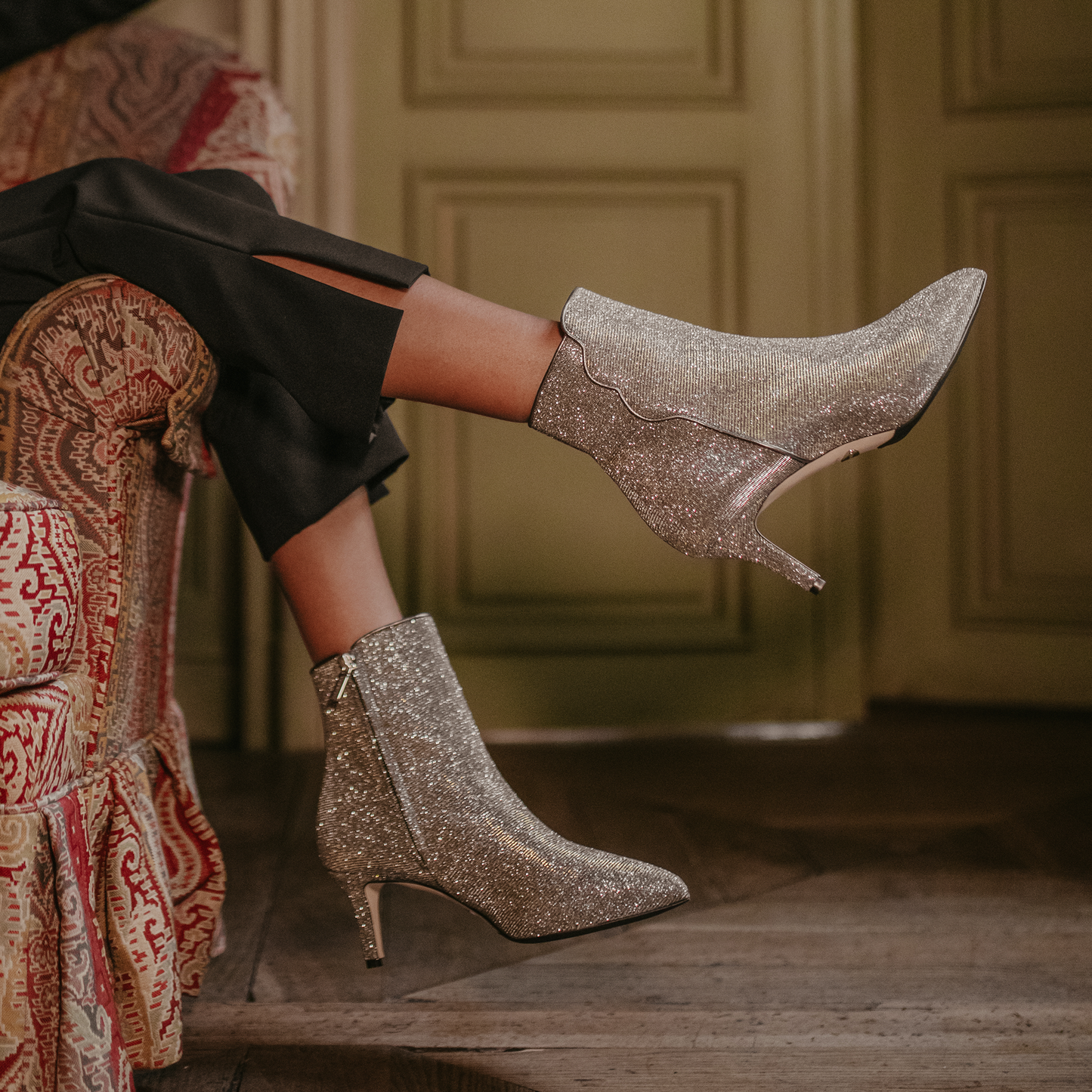 Silver Boots Sparkly Heeled Booties Women's Glitter Ankle Boots