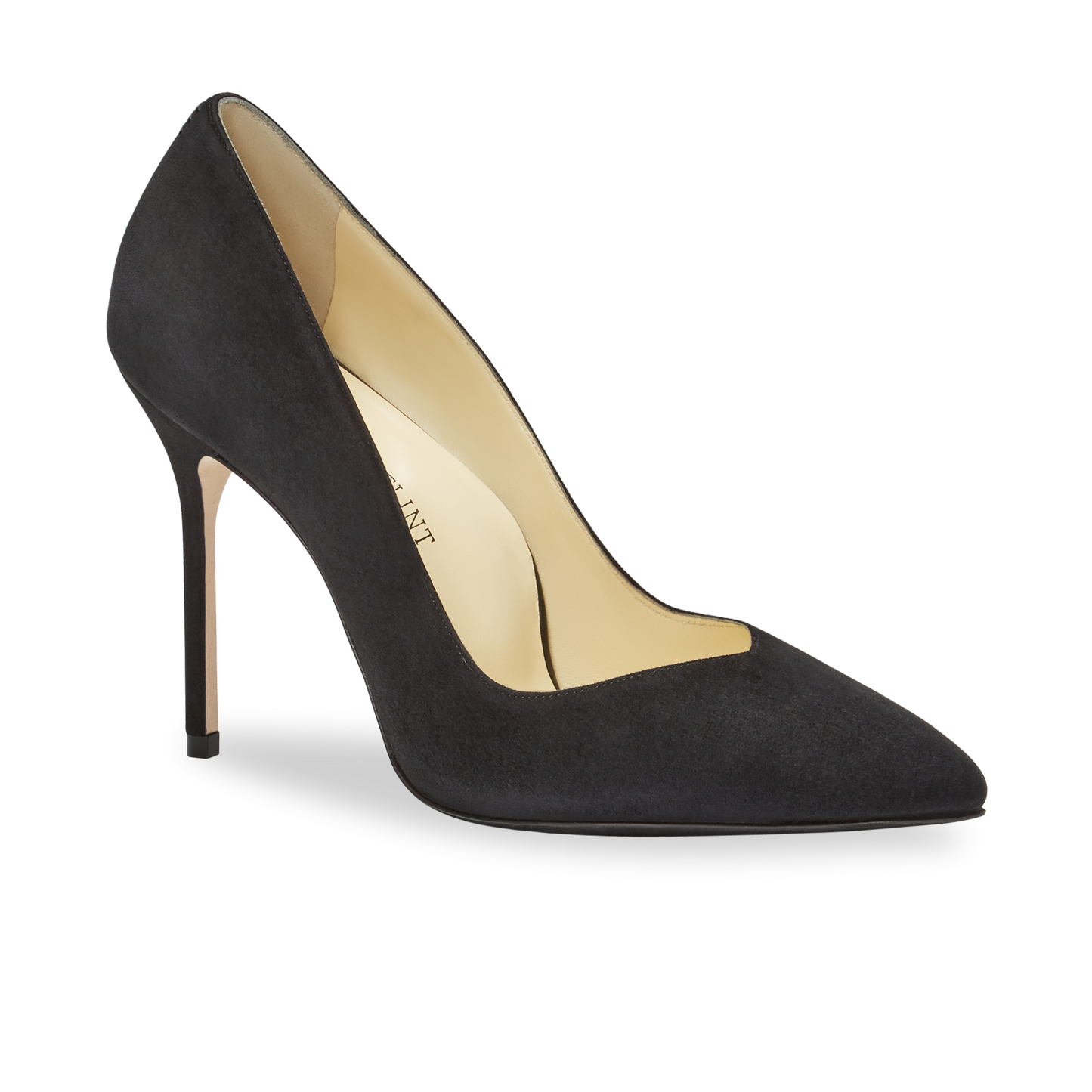 100m Italian Made Pointed Toe Pump in Black Suede